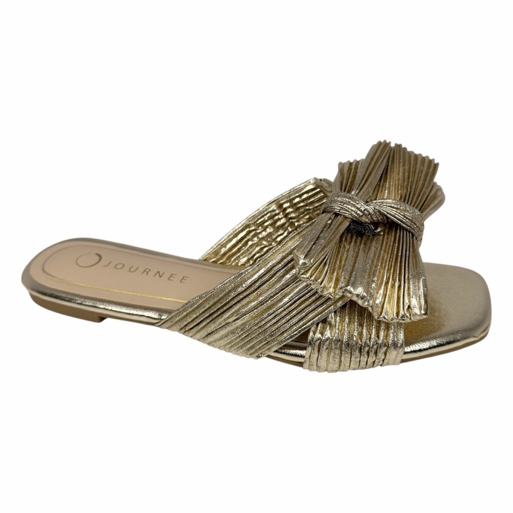 Journee Collection Women's Serlina Bow Flat Sandals Gold Size 8W